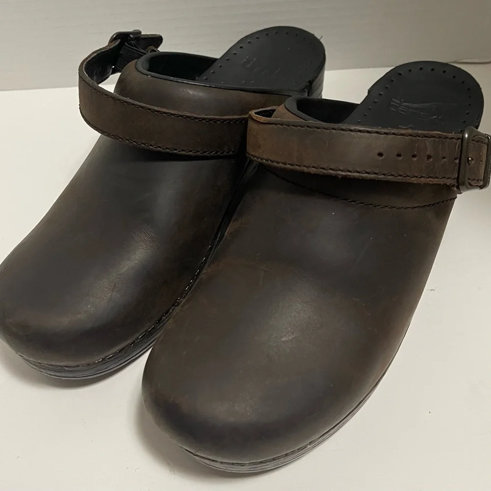 Dansko open back with straps Brown Leather Clogs size 8 - Picture 5 of 6